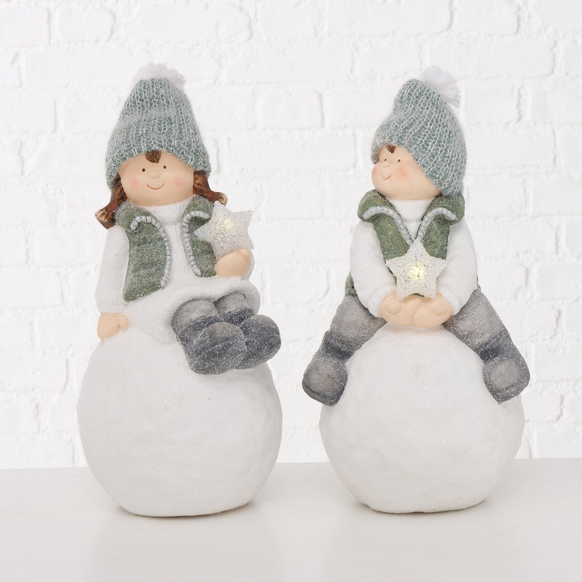 ΑΓΟΡΙ/ΚΟΡΙΤΣΙ LED 2/ass ΦΙΓΟΥΡΑ ΓΚΡΙ/ΠΡΑΣΙΝΟ ΠΑΝΩ ΣΕ ΜΠΑΛΑ ΛΕΥΚΗ Eneko H44cm Magnesia Polyester image