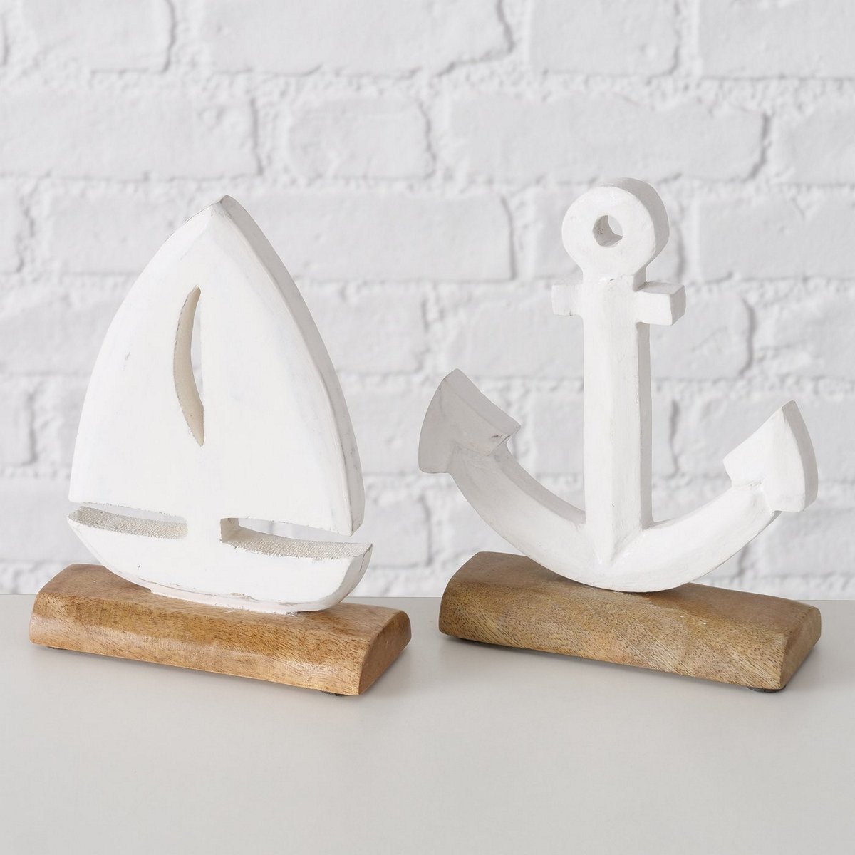 ΑΓΚΥΡΑ/ΚΑΡΑΒΙ 2/ass ΛΕΥΚΟ ΣΕ ΞΥΛΙΝΗ ΒΑΣΗ ΦΥΣΙΚΟ Μάνγκο Annka H17cm image