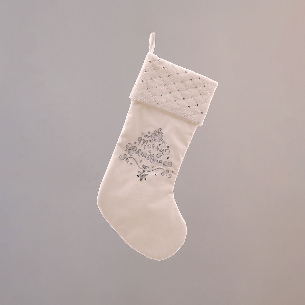 ΚΑΛΤΣΑ 52cm ΛΕΥΚΗ ΜΕ ΑΣΗΜΙ XMAS ΔΕΝΤΡΟ ΥΦΑΣΜΑ image