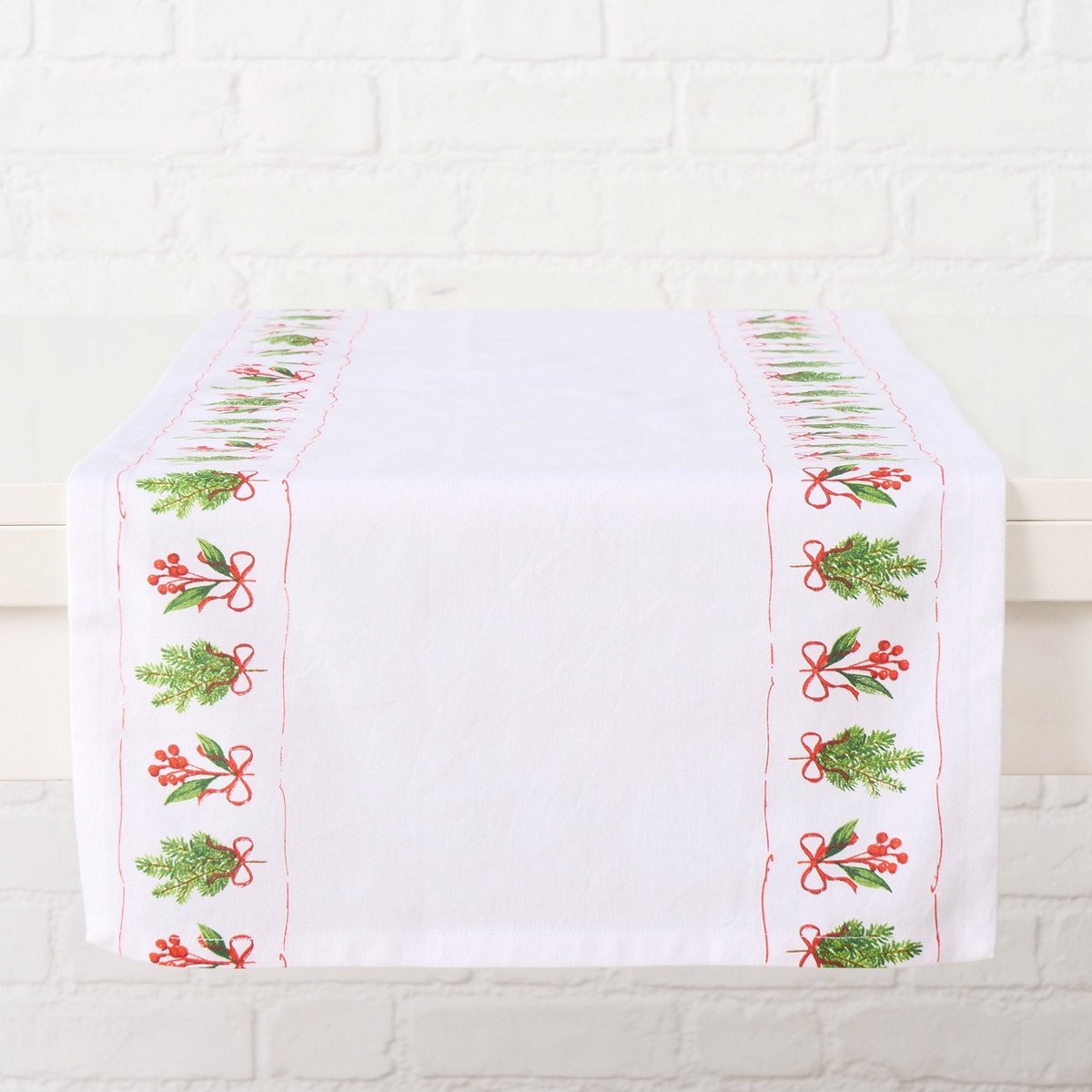 ΤΡΑΒΕΡΣΑ ΓΚΙ ΜΕ ΕΛΑΤΟ ΣΕΙΡΑ Noelle 140Χ40cm ΚΟΚΚΙΝΟ ΛΕΥΚΟ ΠΡΑΣΙΝΟ cotton image