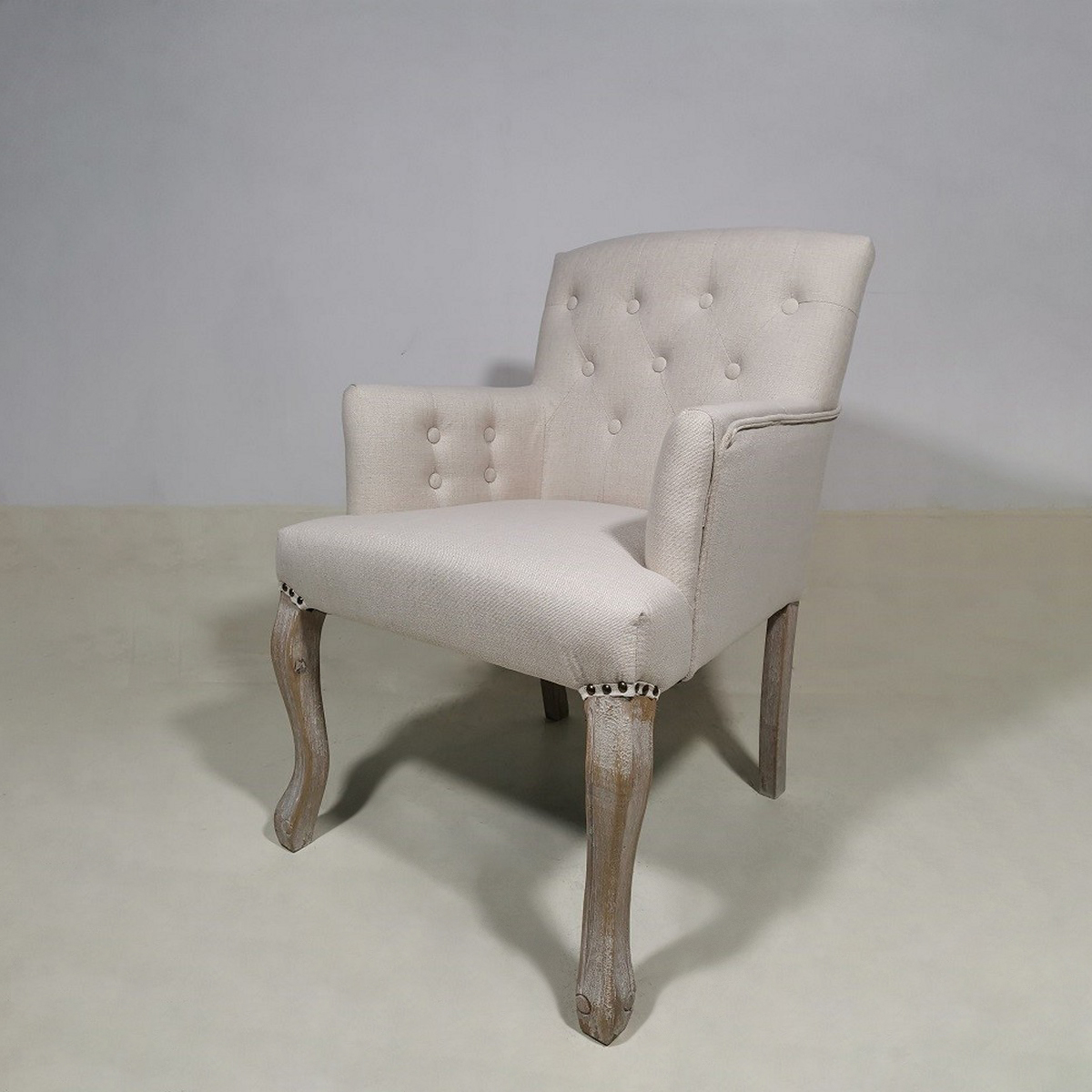 ΚΑΡΕΚΛΟΠΟΛΥΘΡΟΝΑ RUBBER WOOD COLOR C10 FABRIC 093-1 BEIGE POLYESTER+ ANTIQUE BRONZE METAL NAIL W59xD62xH47 image