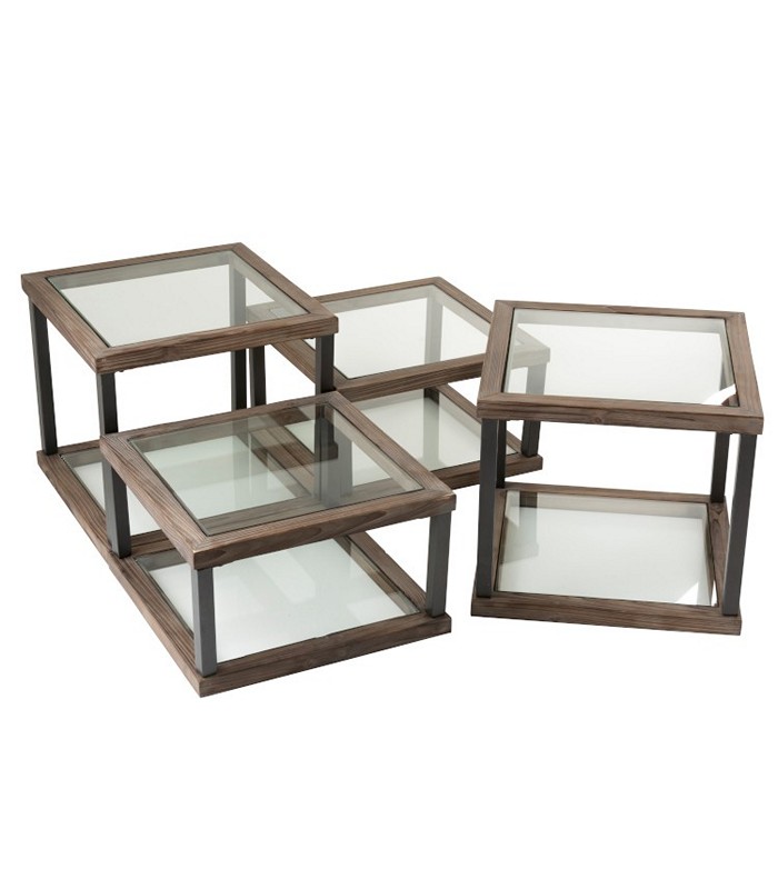 ΤΡΑΠΕΖΙ μικρό ΣΑΛΟΝΙΟΥ ΞΥΛΟ/ΓΥΑΛΙ ΚΑΦΕ (51x51x46cm) 20-91-109 image