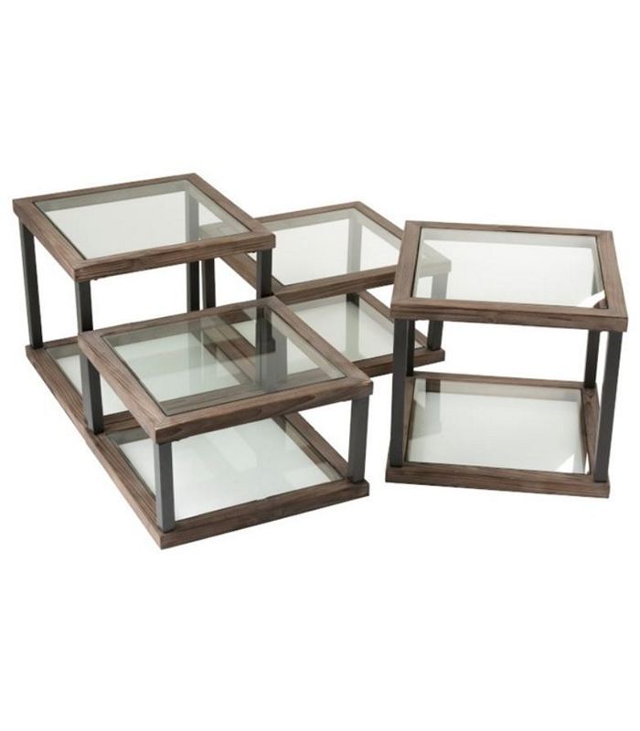 ΤΡΑΠΕΖΙ μεγάλο ΣΑΛΟΝΙΟΥ ΞΥΛΟ/ΓΥΑΛΙ ΚΑΦΕ (51x51x46cm) 20-91-109 image