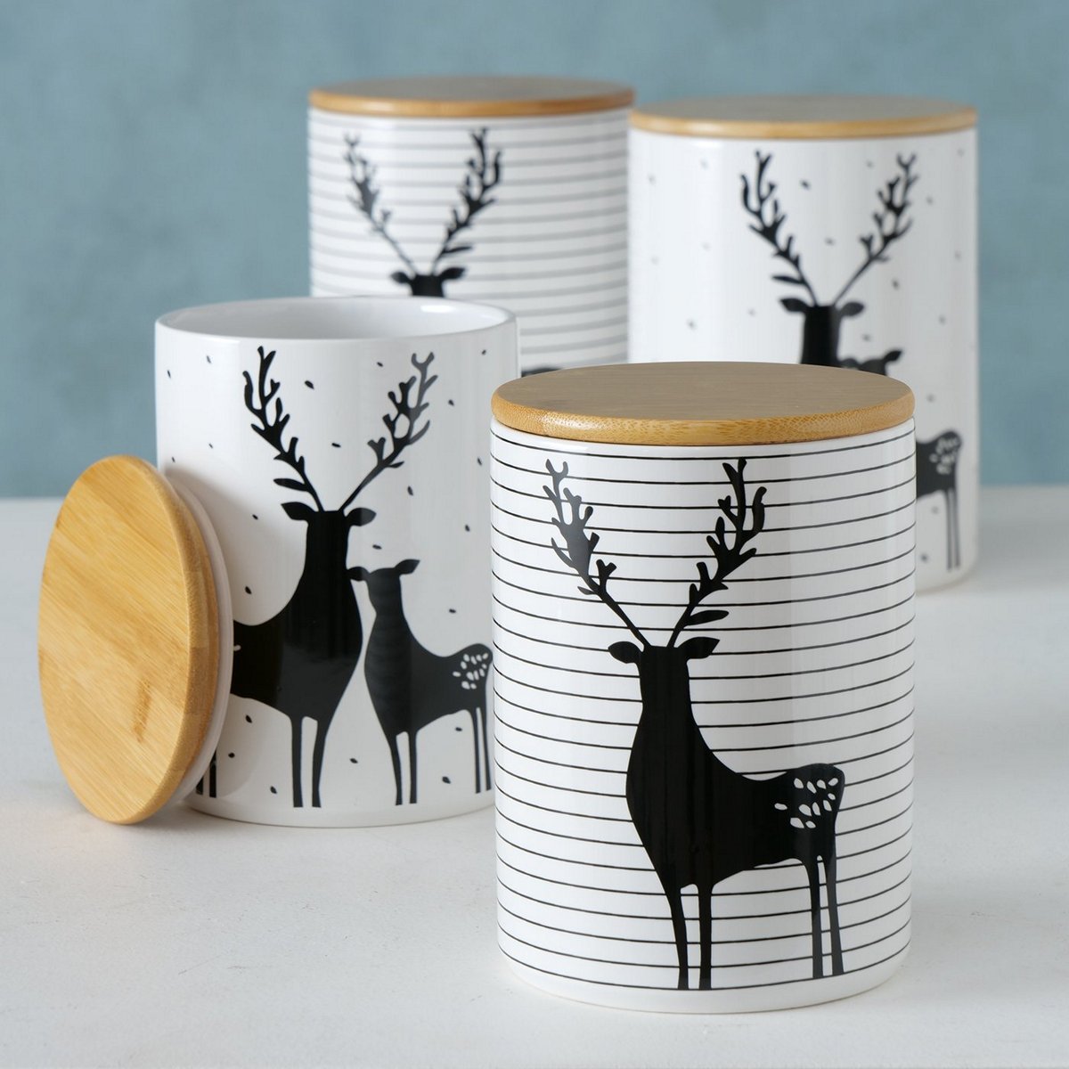 ΔΟΧΕΙΟ ΑΠΟΘΗΚΕΥΣΗΣ 2/ass ΣΧΕΔΙΟ ΤΑΡΑΝΔΟΣ Blacky ΛΕΥΚΟ/ΜΑΥΡΟ H16cm D12cm Bamboo ΚΑΠΑΚΙ ΚΕΡΑΜΙΚΟ 20-99-824 image