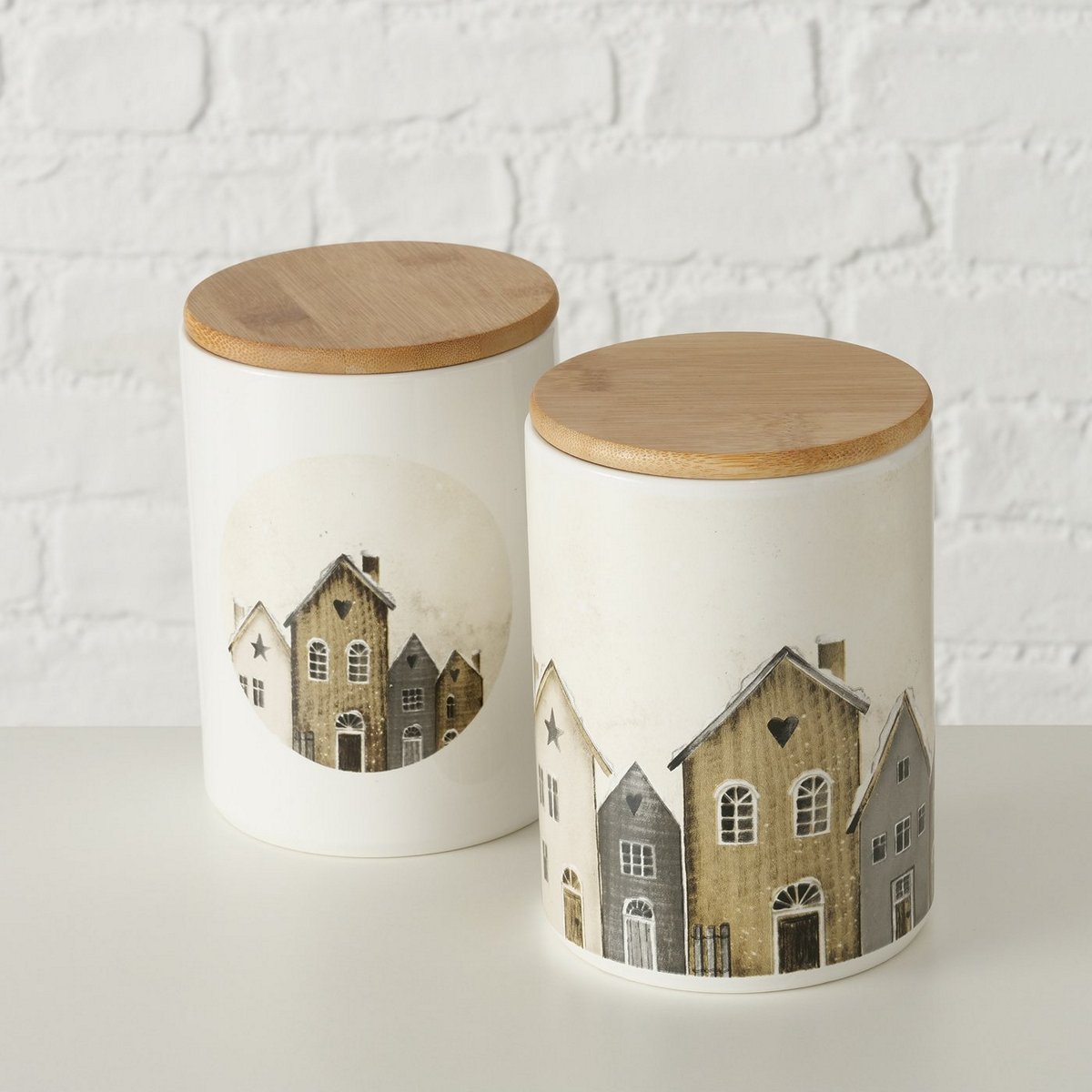 ΔΟΧΕΙΟ ΑΠΟΘΗΚΕΥΣΗΣ 2/ass ΣΧΕΔΙΟ ΣΠΙΤΙΑ Houses H17cm D12cm Bamboo ΚΕΡΑΜΙΚΟ 20-23-005 image