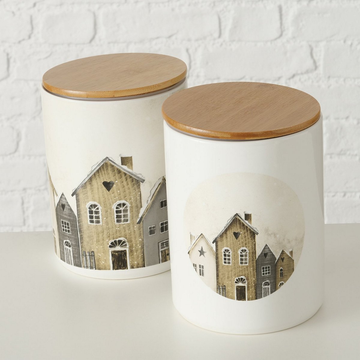 ΔΟΧΕΙΟ ΑΠΟΘΗΚΕΥΣΗΣ 2/ass ΣΧΕΔΙΟ ΣΠΙΤΙΑ Houses H23cm D14cm Bamboo ΚΕΡΑΜΙΚΟ 20-23-005 image