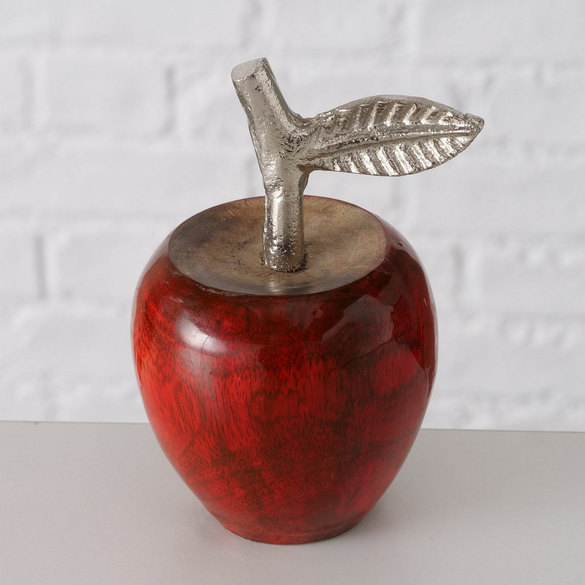 ΜΗΛΟ ΞΥΛΙΝΟ ΔΙΑΚΟΣΜ ΚΟΚΚΙΝΟ ΜΕΤΑΛΛΙΚΟ ΦΥΛΛΟ ΑΣΗΜΙ Rapple H11cm Μάνγκο Alu image