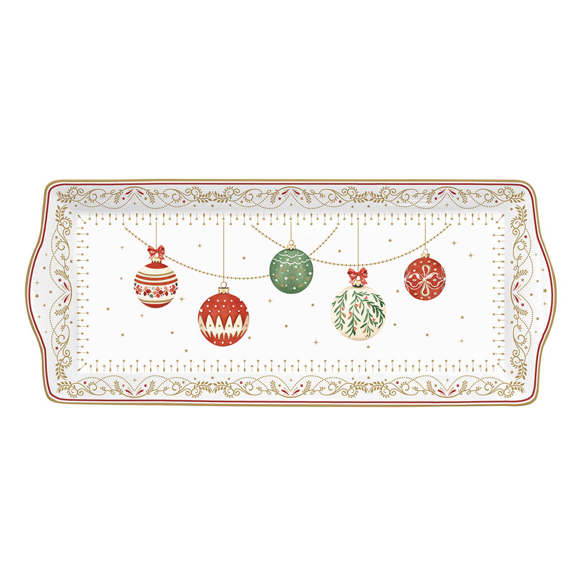 ΠΙΑΤΕΛΑ ΟΡΘΟΓΩΝΙΑ ΜΕ ΧΡΙΣΤ/ΚΕΣ ΜΠΑΛΕΣ CΗRΙSΤΜΑS ΕVΕ 35Χ15CΜ ΠΟΡΣΕΛΑΝΗ image