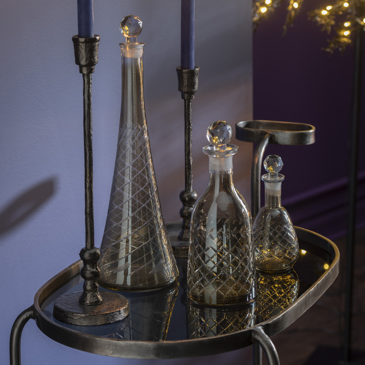 ΚΑΡΑΦΑ ΣΚΑΛΙΣΤΗ CHECKERED ΓΥΑΛΙΝΗ SMOKE (10.5x10.5x28cm) image