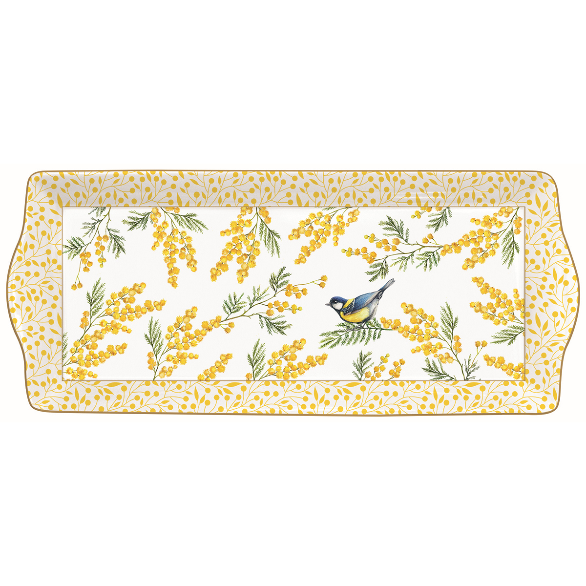 ΠΙΑΤΕΛΑ ΜΕ ΚΙΤΡΙΝΑ ΛΟΥΛΟΥΔΙΑ ΚΑΙ ΠΟΥΛΙ ΜΠΛΕ ΟΡΘΟΓΩΝΙΑ MIMOSA 35X15cm ΠΟΡΣΕΛΑΝΗ image