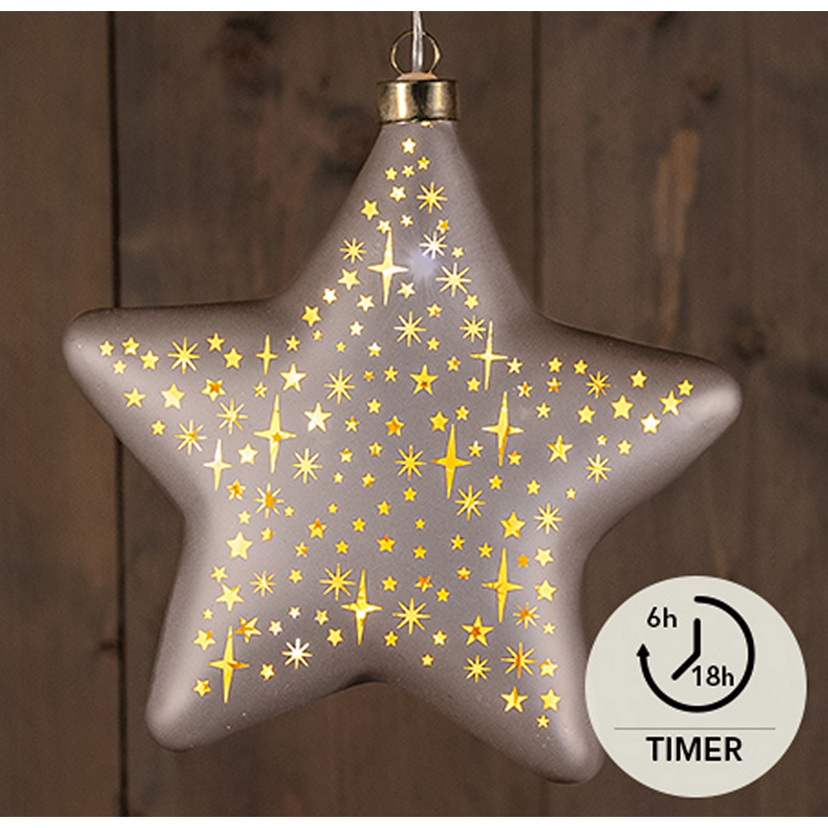 ΑΣΤΕΡΙ ΓΥΑΛΙΝΟ ΣΑΜΠΑΝΙ ΜΑΤ ΜΕ ΧΡΥΣΑ ΕΣΩΤΕΡΙΚΑ ΑΣΤΕΡΙΑ 19CM 10LED ΘΕΡΜΟ ΛΕΥΚΟ 2XAAA ON/OFF/TIMER 6H ΜΠΑΤΑΡΙΑΣ image