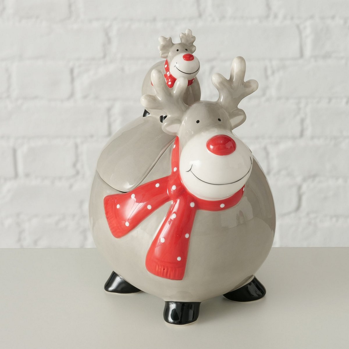 ΔΟΧΕΙΟ ΑΠΟΘΗΚΕΥΣΗΣ ΤΑΡΑΝΔΟΣ ΜΕ ΚΑΣΚΟΛ Mirando H21cm ΓΚΡΙ ΚΟΚΚΙΝΟ ΛΕΥΚΟ ΔΟΛΟΜΙΤΗΣ image