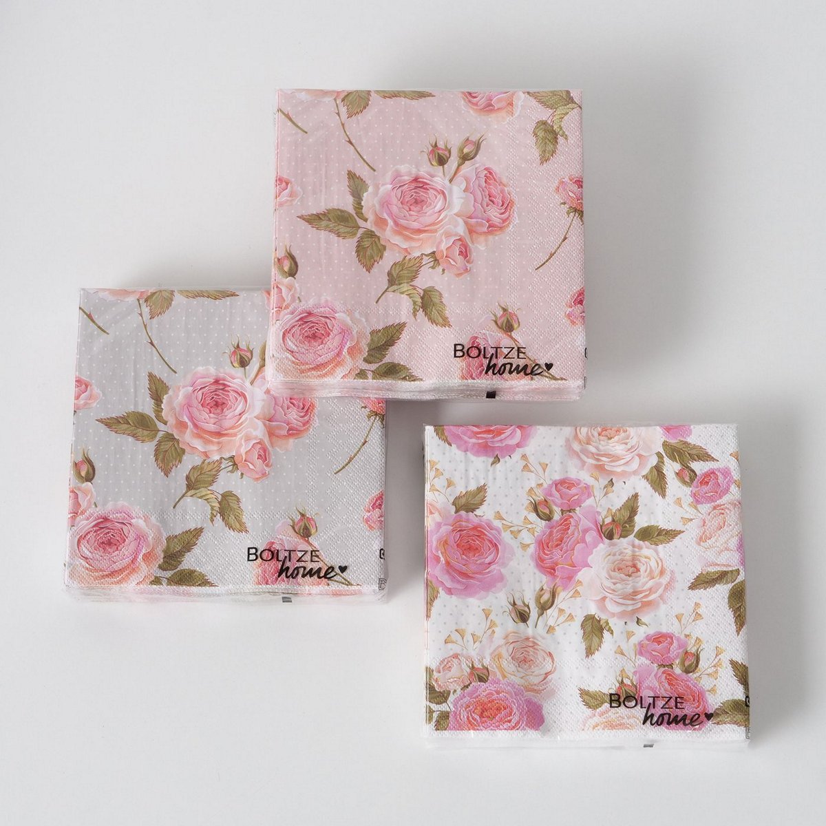 ΧΑΡΤΟΠΕΤΣΕΤΕΣ 3/ass 20τμχ ΣΧΕΔΙΟ Roselia Λουλουδάτο ΡΟΖ ΠΡΑΣΙΝΟ ΧΑΡΤΙ image