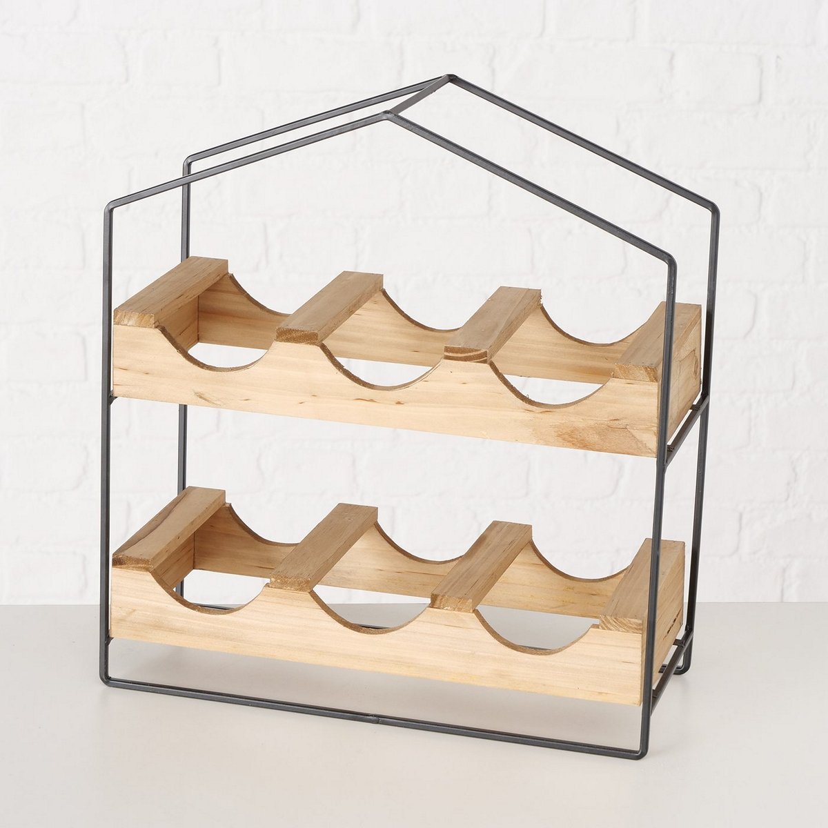 ΡΑΦΙΕΡΑ ΚΡΑΣΙΩΝ Elaine H38cm W15cm ΞΥΛΟ ΦΥΣΙΚΟ ΜΕΤΑΛΛΟ ΜΑΥΡΟ image