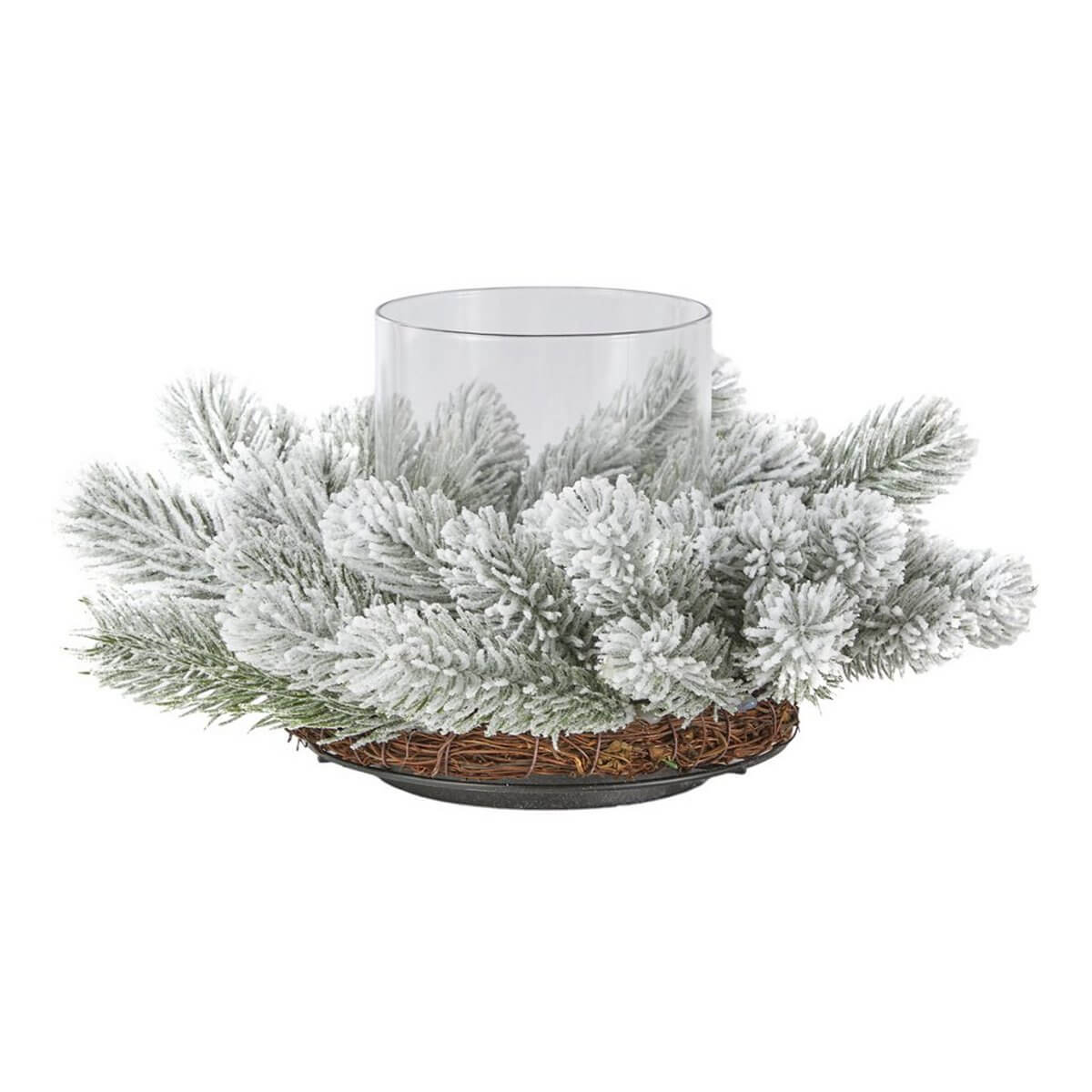 ΚΗΡΟΠΗΓΙΟ ΓΥΑΛΙΝΟ ΜΕ ΣΤΕΦΑΝΙ ΧΙΟΝΙΣΜΕΝΟΥ ΠΕΥΚΟΥ ΣΕ ΒΑΣΗ BABOO D:33 CM image