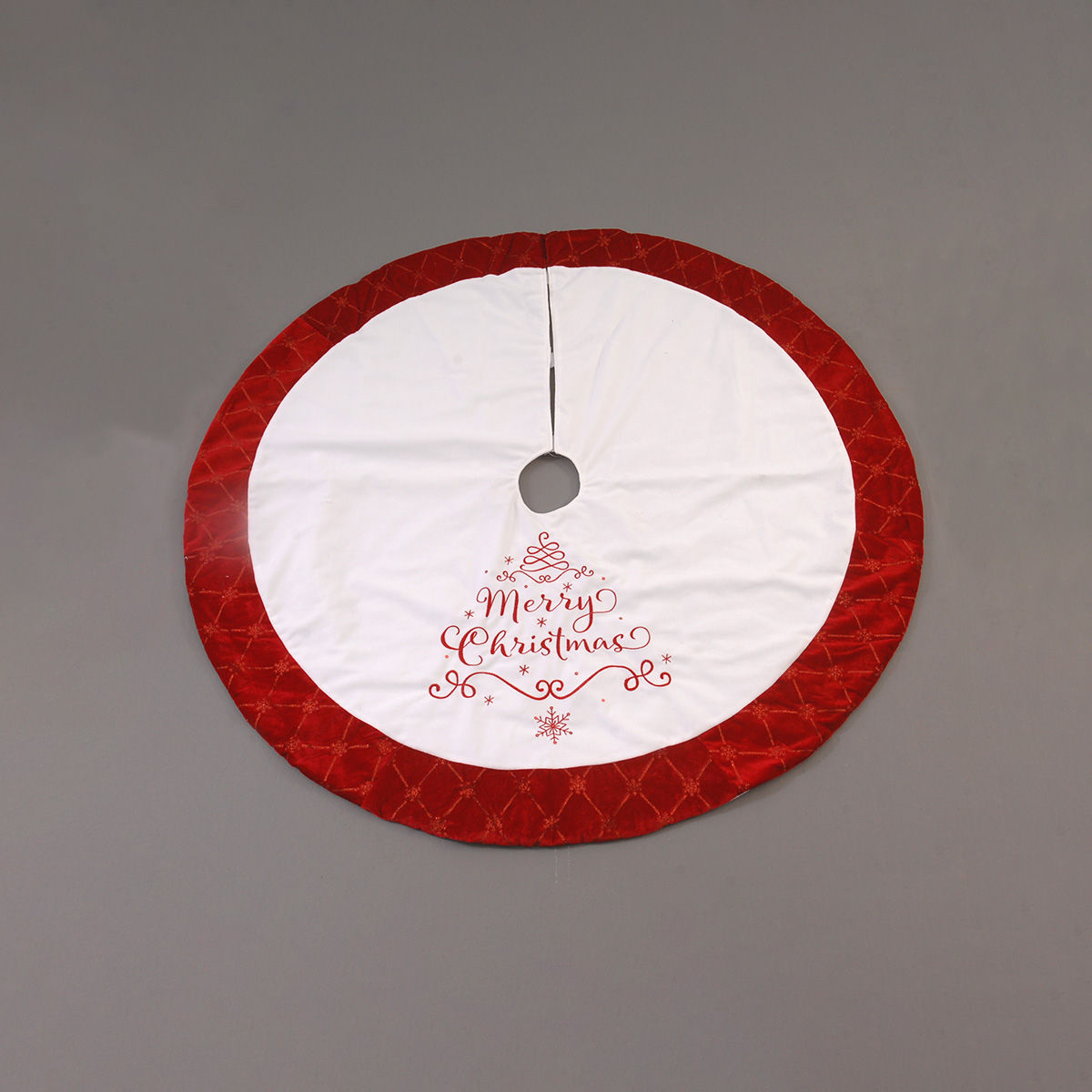 ΠΟΔΙΑ ΔΕΝΤΡΟΥ 122cm MERRY CHRISTMAS ΛΕΥΚΟ ΥΦΑΣΜΑ ΜΕ ΚΟΚΚΙΝΗ ΜΠΟΡΤΟΥΡΑ image