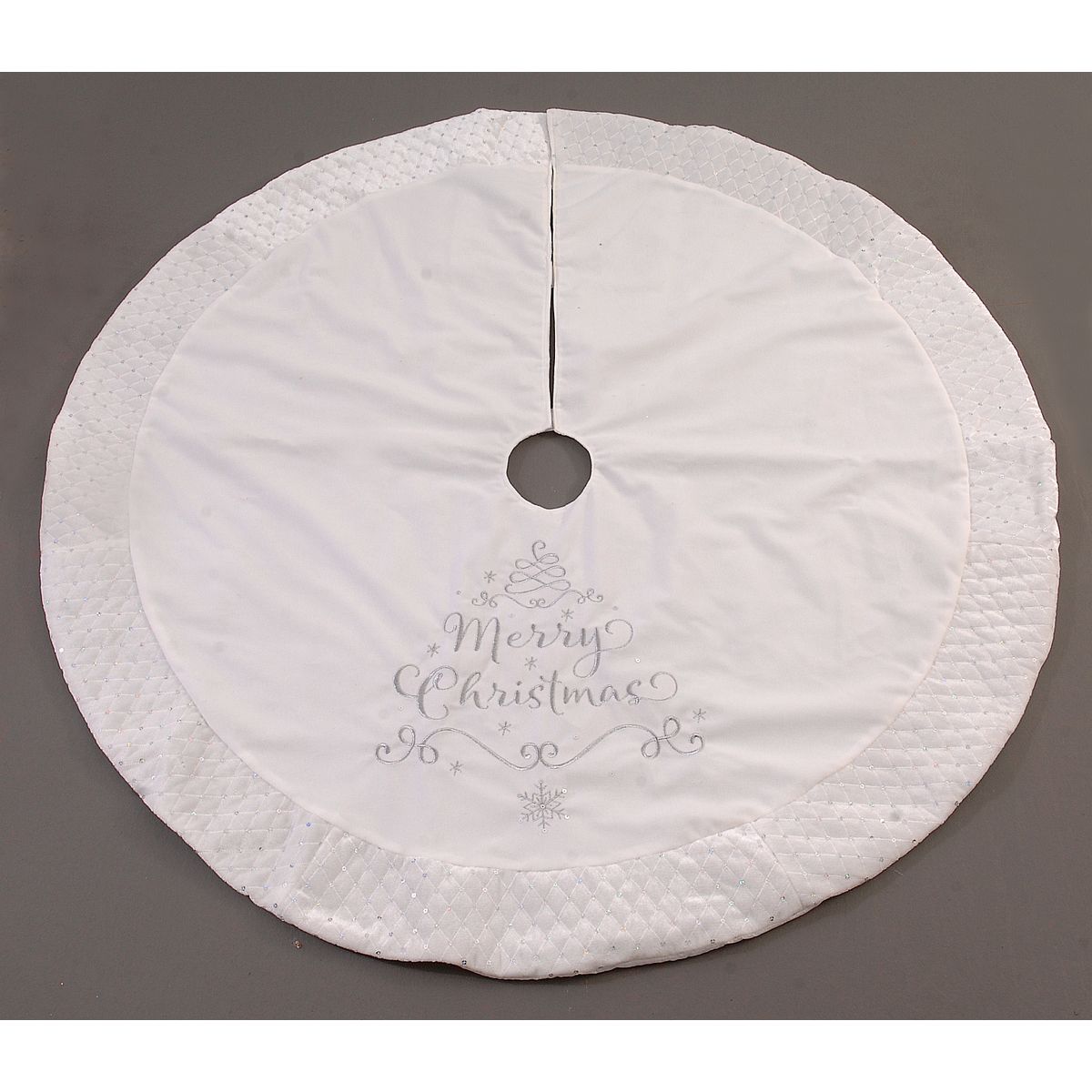 ΠΟΔΙΑ ΔΕΝΤΡΟΥ 122cm MERRY CHRISTMAS ΛΕΥΚO ΜΕ ΑΣΗΜΙ XMAS ΔΕΝΤΡΟ ΥΦΑΣΜΑ image