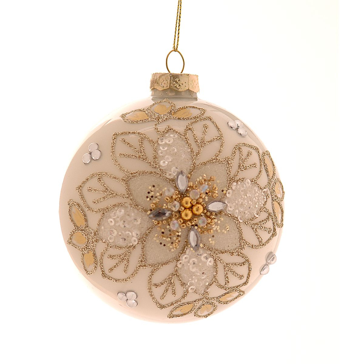 ΜΠΑΛΑ ΧΡΥΣΟ ΛΕΥΚΟ ΑΝΘΟΣ ΓΥΑΛΙ 8cm image