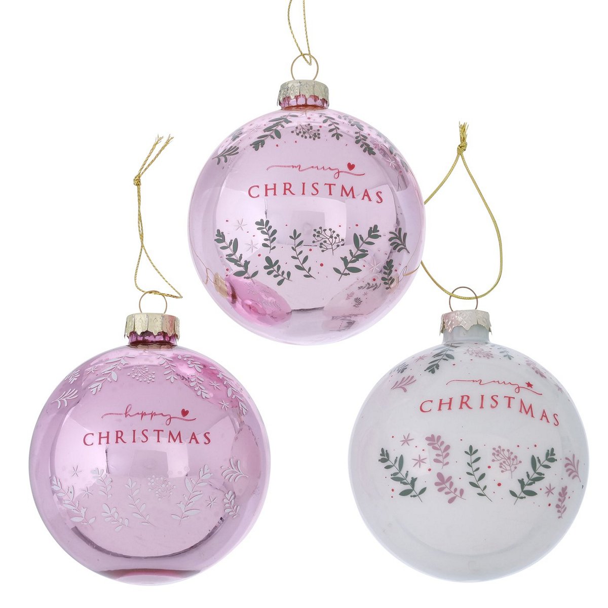 ΜΠΑΛΑ 3/ass MERRY CHRISTMAS ΡΟΖ ΛΕΥΚΟ Berina D8cm ΓΥΑΛΙ image