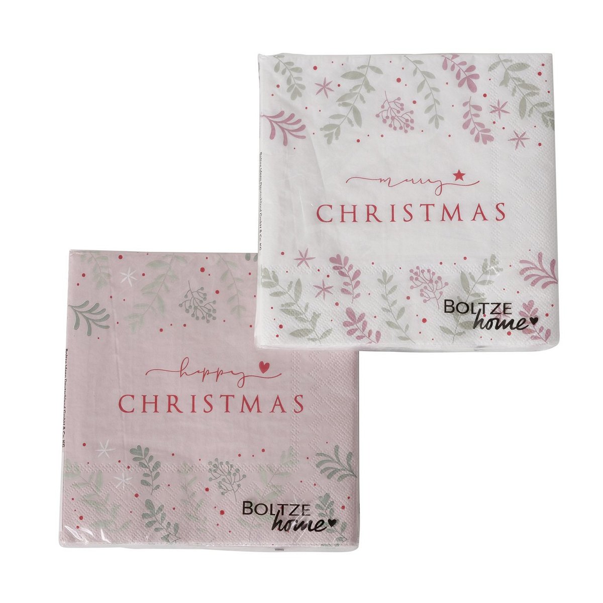 ΧΑΡΤΟΠΕΤΣΕΤΕΣ 20τμχ 2/ass MERRY CHRISTMAS FLORAL ΡΟΖ ΛΕΥΚΟ Berina ΧΑΡΤΙ image