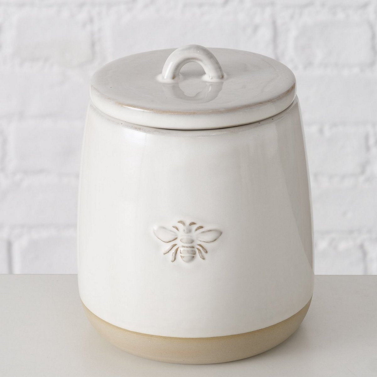 ΔΟΧΕΙΟ ΑΠΟΘΗΚΕΥΣΗΣ ΣΧΕΔΙΟ ΜΕΛΙΣΣΑ ΕΚΡΟΥ ΜΠΕΖ Bieny Dishwasher safe H16cm D12cm ΠΟΡΣΕΛΑΝΗ image