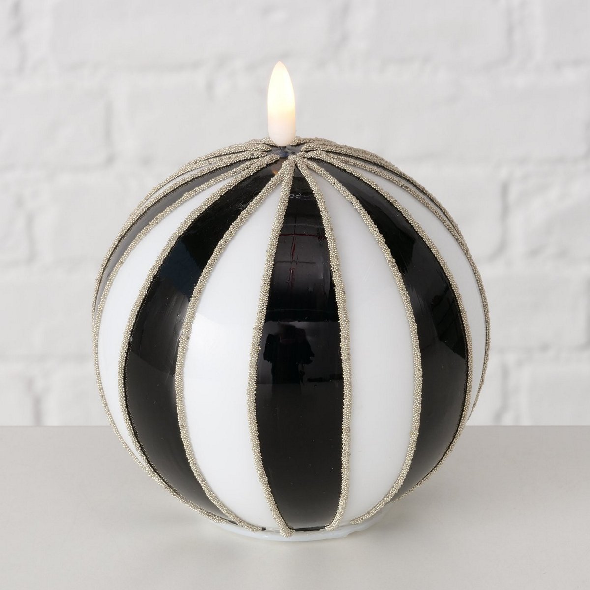 ΚΕΡΙ ΜΠΑΛΑ LED ΜΠΑΤΑΡΙΑΣ Timer ΑΣΠΡΟΜΑΥΡΟ ΧΡΥΣΟ Janet H16cm D12cm image