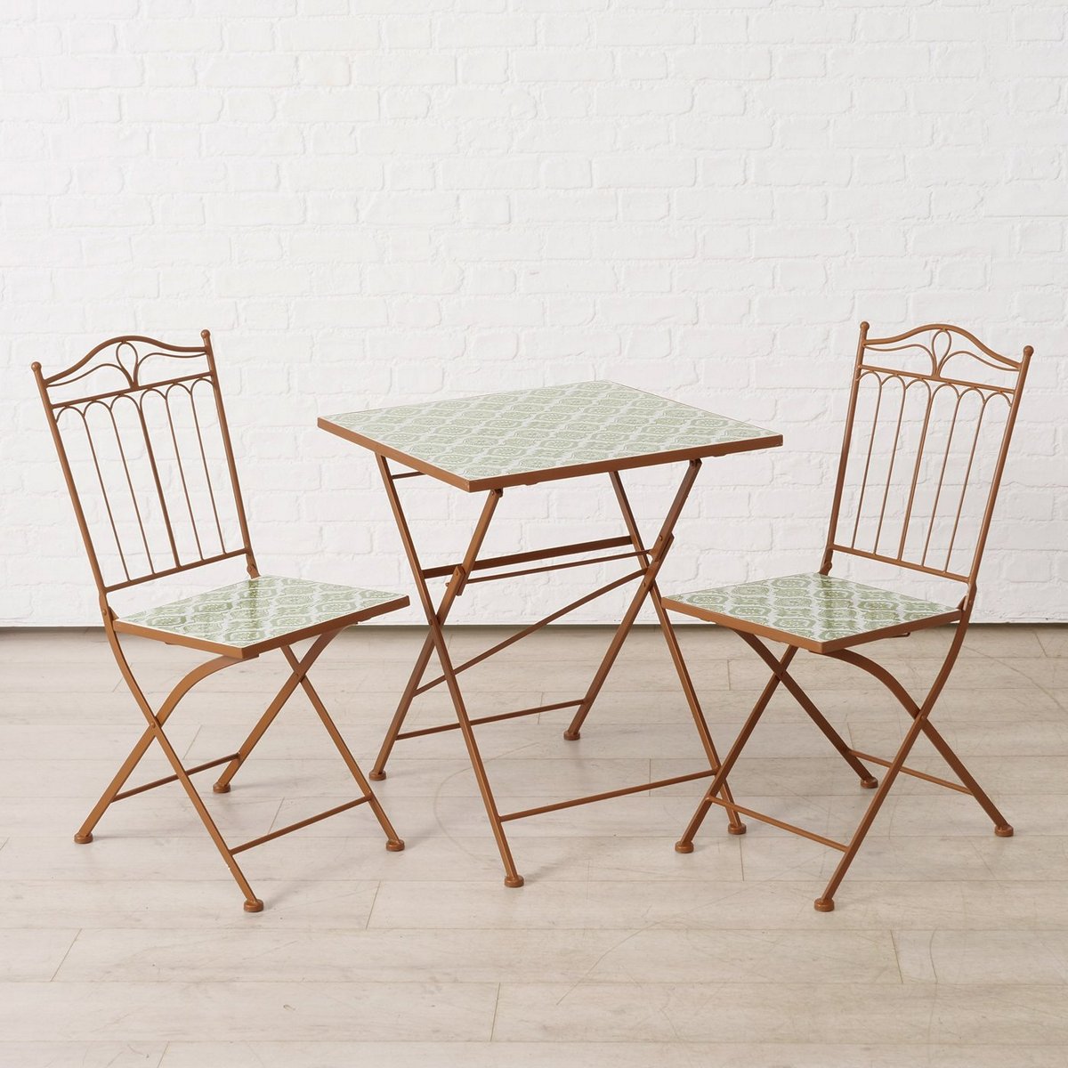 ΣΕΤ ΚΗΠΟΥ Set/3 Portofino ΤΡΑΠΕΖΙ D60cm H88cm 2 ΚΑΡΕΚΛΕΣ 37Χ50Χ71cm TOP ΛΕΥΚΟ ΠΡΑΣΙΝΟ image