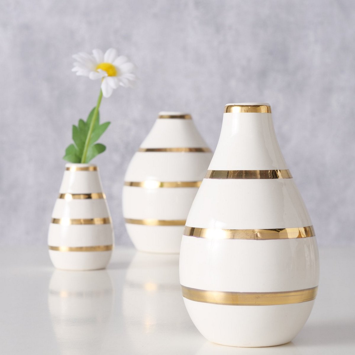 BAZO Oro ΣΥΣΚΕΥΑΣΙΑ 3τμχ H12cm D9cm ΛΕΥΚΟ ΧΡΥΣΗ ΡΙΓΑ ΚΕΡΑΜΙΚΟ image