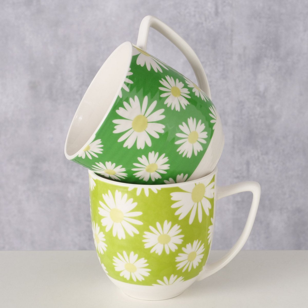 ΚΟΥΠΑ 2/ass Jumbo ΣΧΕΔΙΟ ΜΑΡΓΑΡΙΤΕΣ Daisie ΠΡΑΣΙΝΟ ΛΕΥΚΟ 400ml Dishwasher proof Λουλουδάτο New Bone ΠΟΡΣΕΛΑΝΗ image