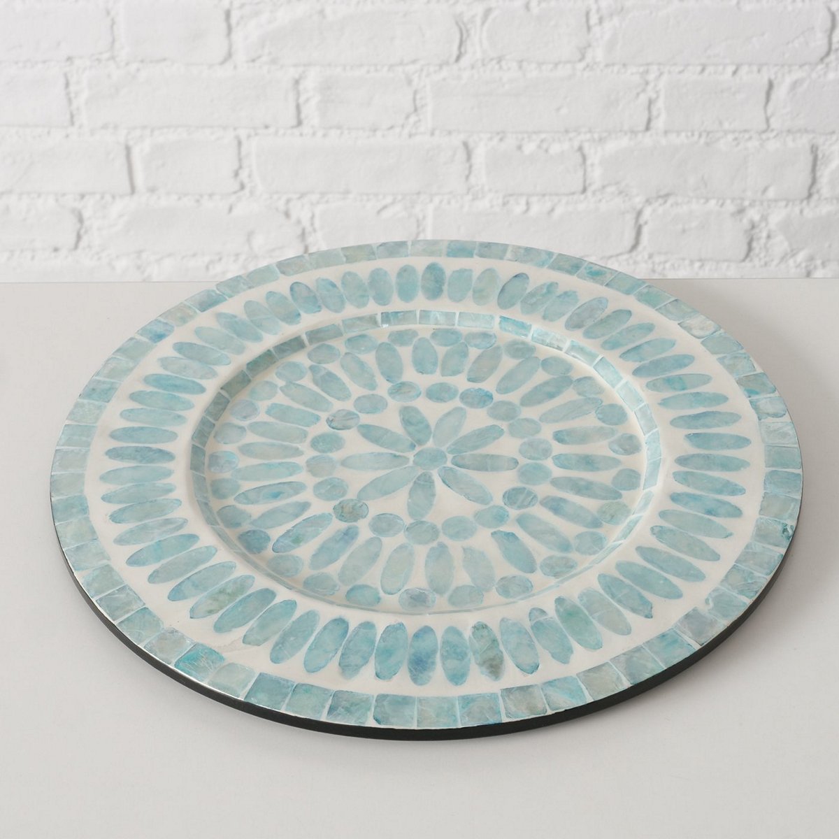 ΠΙΑΤΕΛΑ ΨΗΦΙΔΩΤΟ Livas ΜΠΛΕ ΚΡΕΜ ΛΕΥΚΟ Ινοσανίδα μέσης πυκνότητας Capiz D32cm image