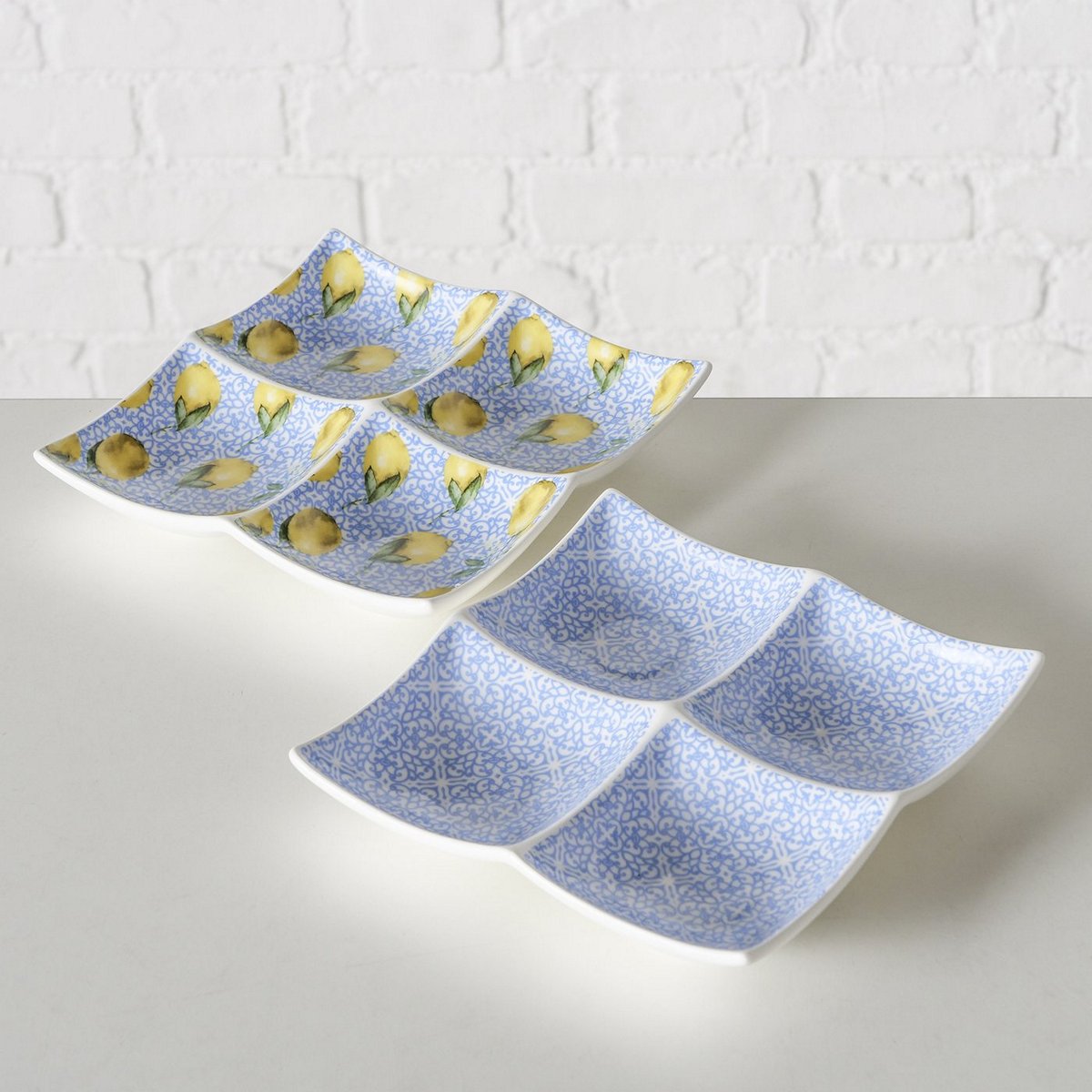 ΟΡΝΤΕΡΒΙΕΡΑ ΜΕ 4 ΘΕΣΕΙΣ 2/ass ΣΧΕΔΙΟ Capri ΛΕΜΟΝΙΑ 2/ass ΜΠΛΕ ΛΕΥΚΟ ΚΙΤΡΙΝΟ Dishwasher proof 17X17X3cm New Bone ΠΟΡΣΕΛΑΝΗ image