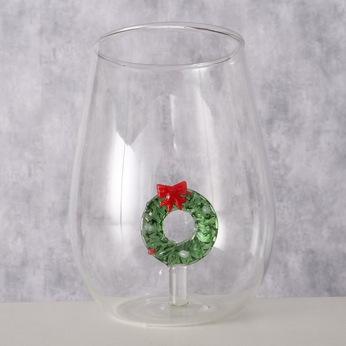 ΠΟΤΗΡΙ ΝΕΡΟΥ ΜΕ ΠΡΑΣΙΝΟ ΧΡΙΣΤΟΥΓ ΣΤΕΦΑΝΙ Wreathy H12cm ΔΙΑΦΑΝΟ ΓΥΑΛΙ image