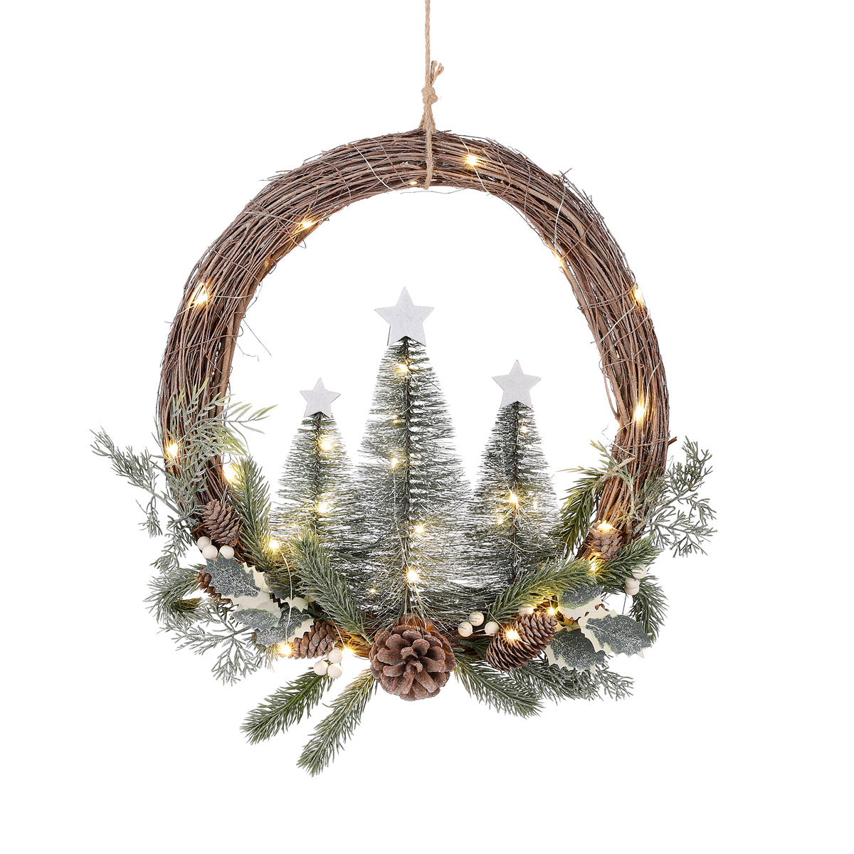 ΣΤΕΦΑΝΙ ΜΕ ΠΕΥΚΟ Κ ΔΕΝΔΡΑΚΙΑ ΠΡΑΣΙΝΟ 40led battery operated - w10 D42cm willow image