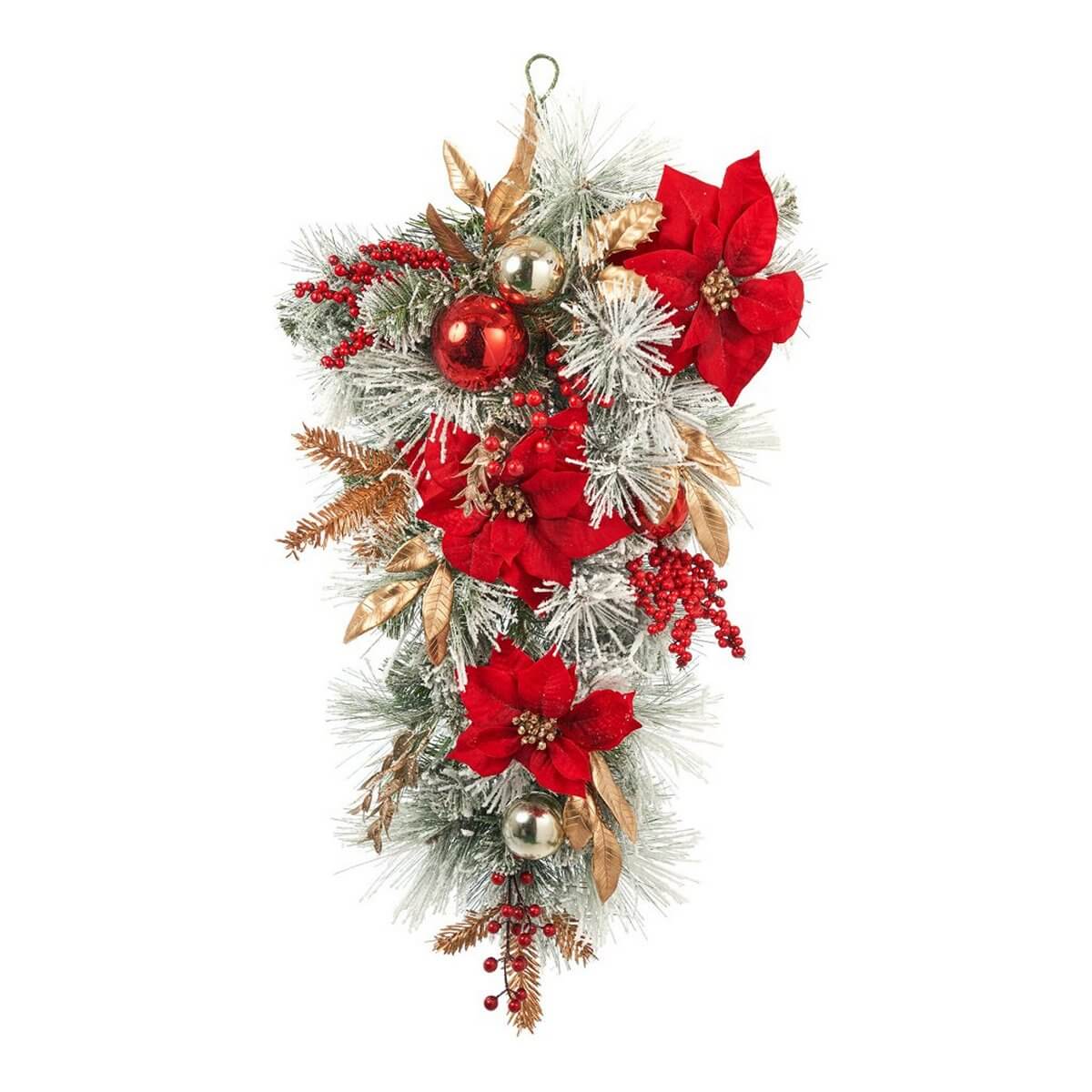 ΓΙΡΛΑΝΤΑ ΔΙΑΚΟΣΜΗΤΙΚΟ ΠΕΥΚΟ ΧΙΟΝΙΣΜΕΝΟ ΜΕ ΚΟΚΚΙΝΟ ΑΛΕΞΑΝΔΡΙΝΟ ΧΡΥΣΑ ΦΥΛΛΑ LUSSO 80cm image