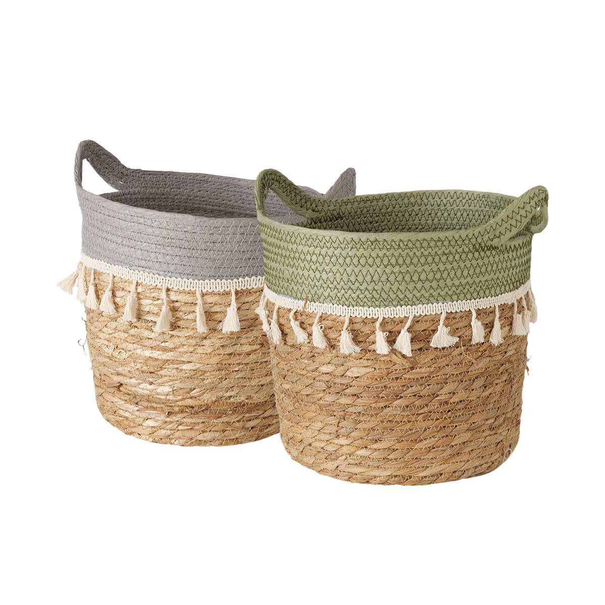 ΚΑΛΑΘΙ 2/ass ΨΑΘΙΝΟ Polmaro ΦΥΣΙΚΟ seagrass ΓΚΡΙ ΠΡΑΣΙΝΟ ΦΟΥΝΤΕΣ H35cm D32cm 20-09-018 image