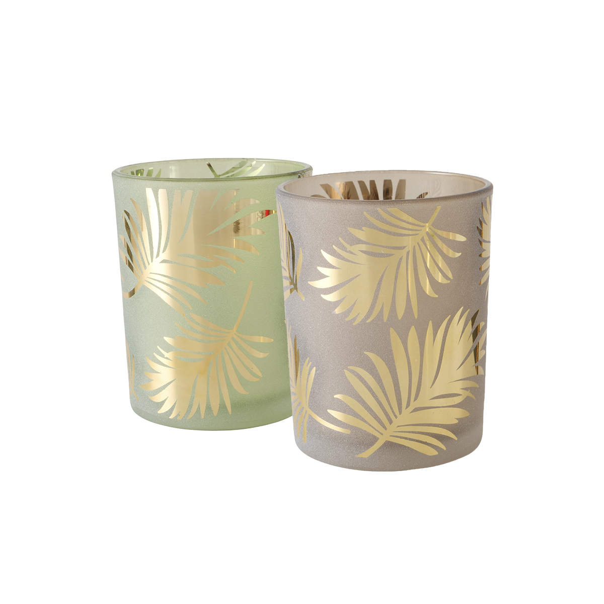 ΚΗΡΟΠΗΓΙΟ 2/ass ΣΧΕΔΙΟ ΦΥΛΛΑ Golden Jungle ΚΑΦΕ ΠΡΑΣΙΝΟ H13cm D10cm ΓΥΑΛΙ Λουλουδάτο 20-26-338 image