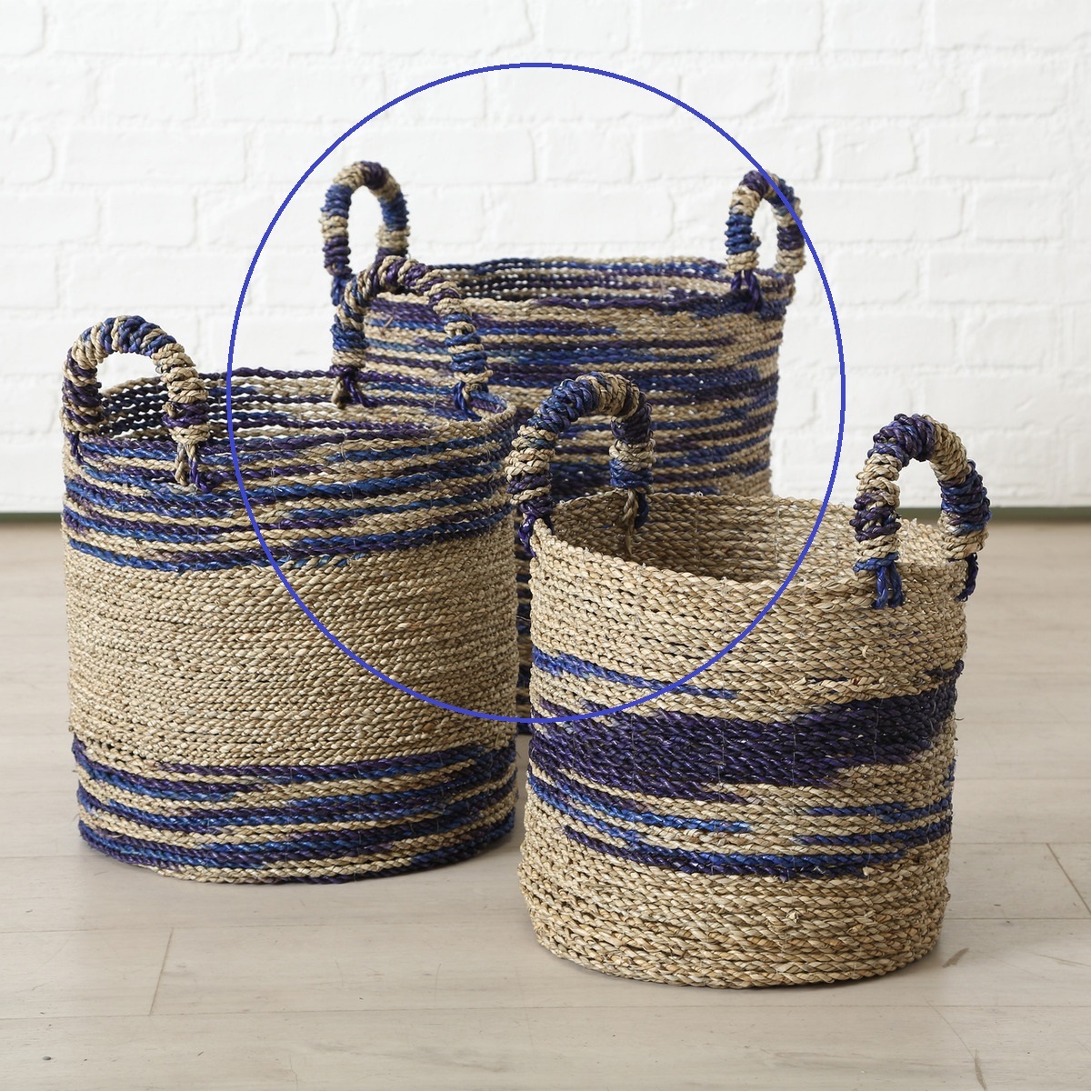 ΚΑΛΑΘΙΑ ΠΛΕΚΤΑ large ΜΠΛΕ-ΦΥΣΙΚΟ ΜΕ ΧΕΡΟΥΛΙΑ Cesena H40-50cm seagrass 20-88-224 image