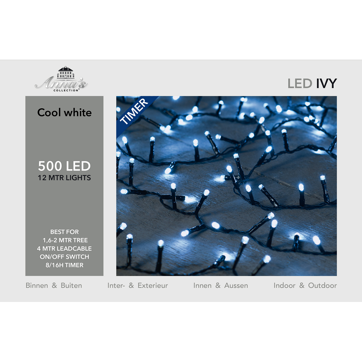 ΦΩΤΑΚΙΑ IVY 500LED/12M ΛΕΥΚΟ 500L/12M - 5MM CONCAVE LED - 4MTR LEAD CABLE BLACK - 31V/IP44 ΜΕΤΑΣΧΗΜ 3.6VA ΜΕ ΛΕΙΤΟΥΡΓΙΑ image