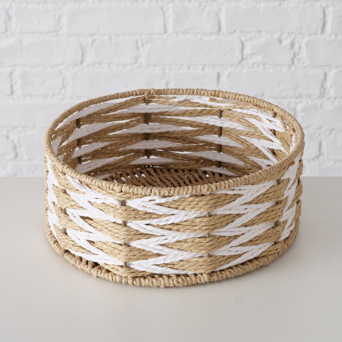 ΚΑΛΑΘΙ ΣΤΡΟΓΓΥΛΟ ΧΑΜΗΛΟ ΠΛΕΚΤΟ ΣΧΟΙΝΙ Aliena ΦΥΣΙΚΟ ΛΕΥΚΟ D25cm H10cm 20-25-966 image