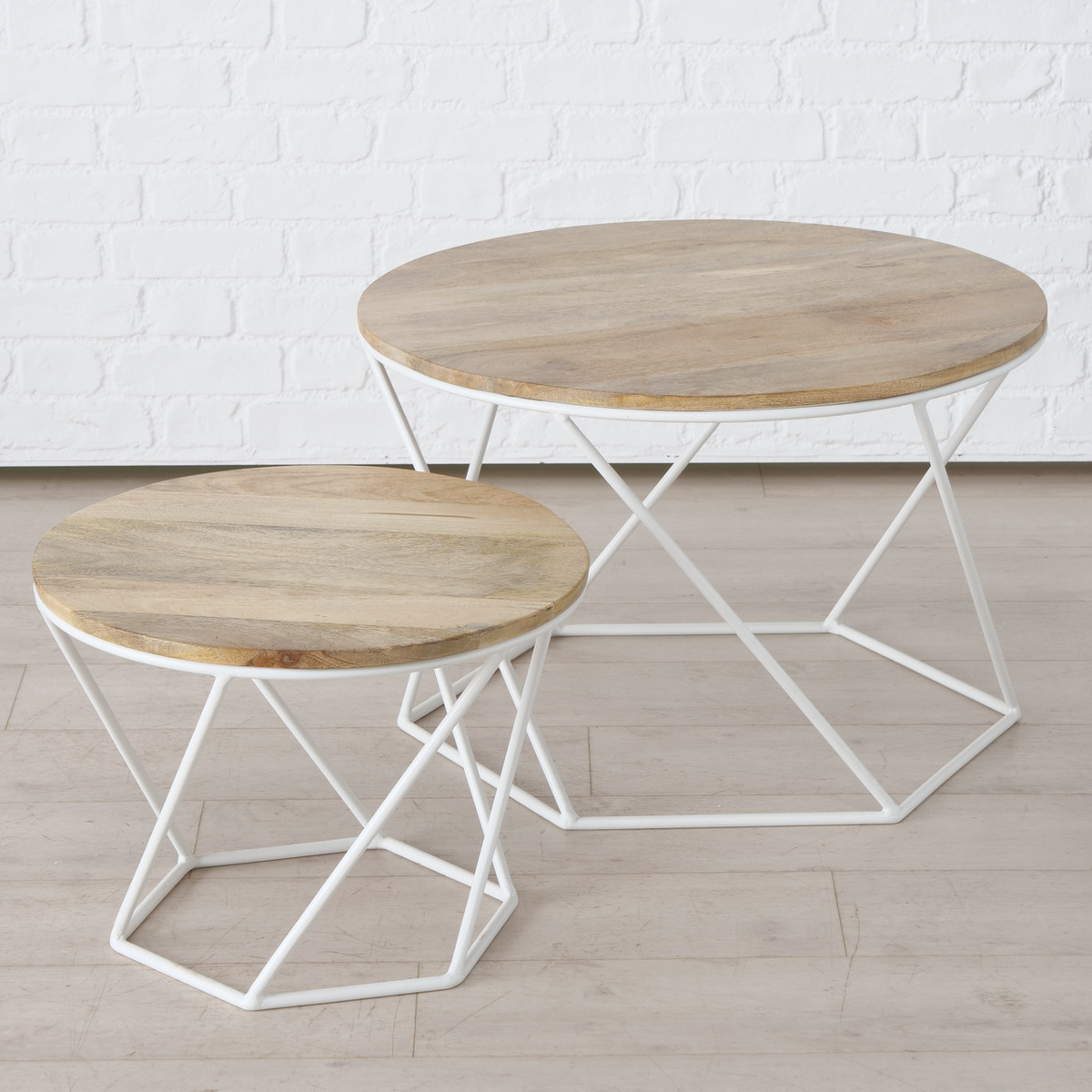 ΤΡΑΠΕΖΙ ΣΑΛΟΝΙΟΥ SET/2 ΛΕΥΚΟ ΜΕΤΑΛ ΠΟΔΙ ΦΥΣ ΞΥΛΟ HayaSofa table image