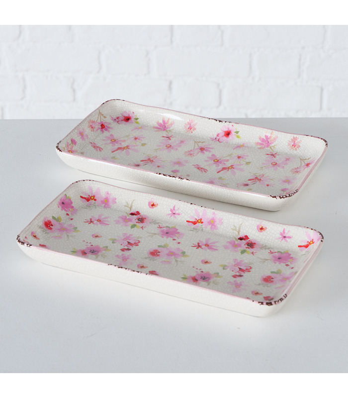 ΠΙΑΤΕΛΑ 2/ASS Rosella ΣΧΕΔΙΟ ΑΝΘΗ ΠΑΡΑΛ/ΜΗ L26cm W13cm ΛΕΥΚΟ/ΡΟΖ ΚΕΡΑΜΙΚΟ 20-96-905 image