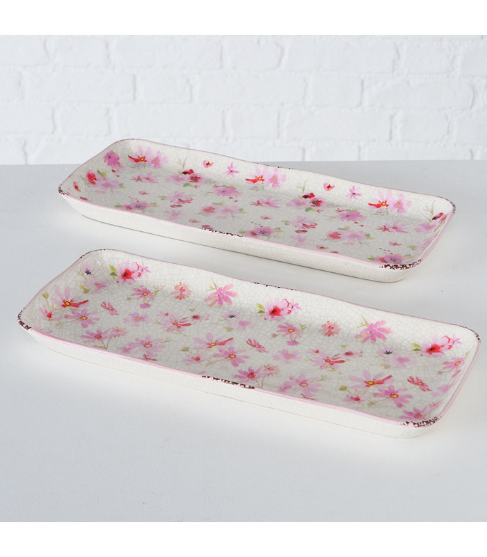 ΠΙΑΤΕΛΑ 2/ASS Rosella ΣΧΕΔΙΟ ΑΝΘΗ ΠΑΡΑΛ/ΜΗ L36cm W15cm ΛΕΥΚΟ/ΡΟΖ ΚΕΡΑΜΙΚΟ 20-96-905 image