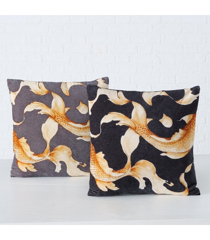 ΜΑΞΙΛΑΡΙ 2/ass ΣΧΕΔΙΟ ΨΑΡΙ 45Χ45Χ15 Koi ΜΑΥΡΟ/ΠΟΡΤΟΚΑΛΙ Cotton 100% image