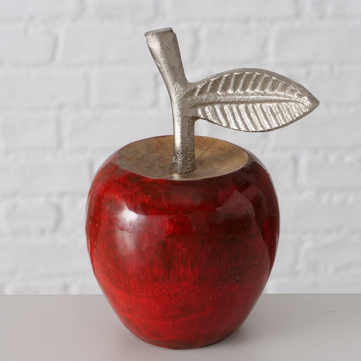 ΜΗΛΟ ΞΥΛΙΝΟ ΔΙΑΚΟΣΜ ΚΟΚΚΙΝΟ ΜΕΤΑΛΛΙΚΟ ΦΥΛΛΟ ΑΣΗΜΙ Rapple H14cm Μάνγκο Alu image