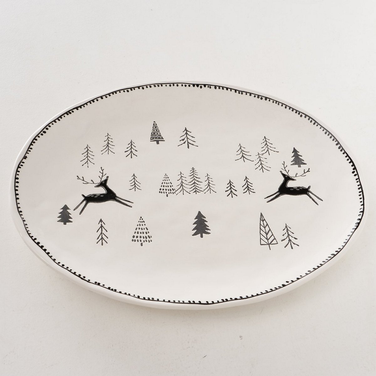 ΠΙΑΤΕΛΑ ΟΒΑΛ Madalyn ΣΧΕΔΙΟ ΔΕΝΔΡΑ/ΕΛΑΦΙ ΑΣΠΡΟ/ΜΑΥΡΟ L39 W32 D23cm ΔΟΛΟΜΙΤΗΣ image