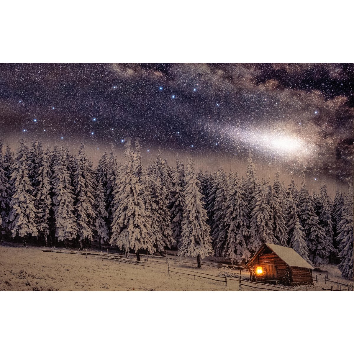 ΠΙΝΑΚΑΣ LED "ΞΥΛΙΝΟ ΣΠΙΤΙ ΣΕ ΧΙΟΝΙΣΜΕΝΟ ΔΑΣΟΣ ME ΠΕΦΤΑΣΤΕΡΙ" INDOOR ΚΑΜΒΑΣ 58X38X1 image