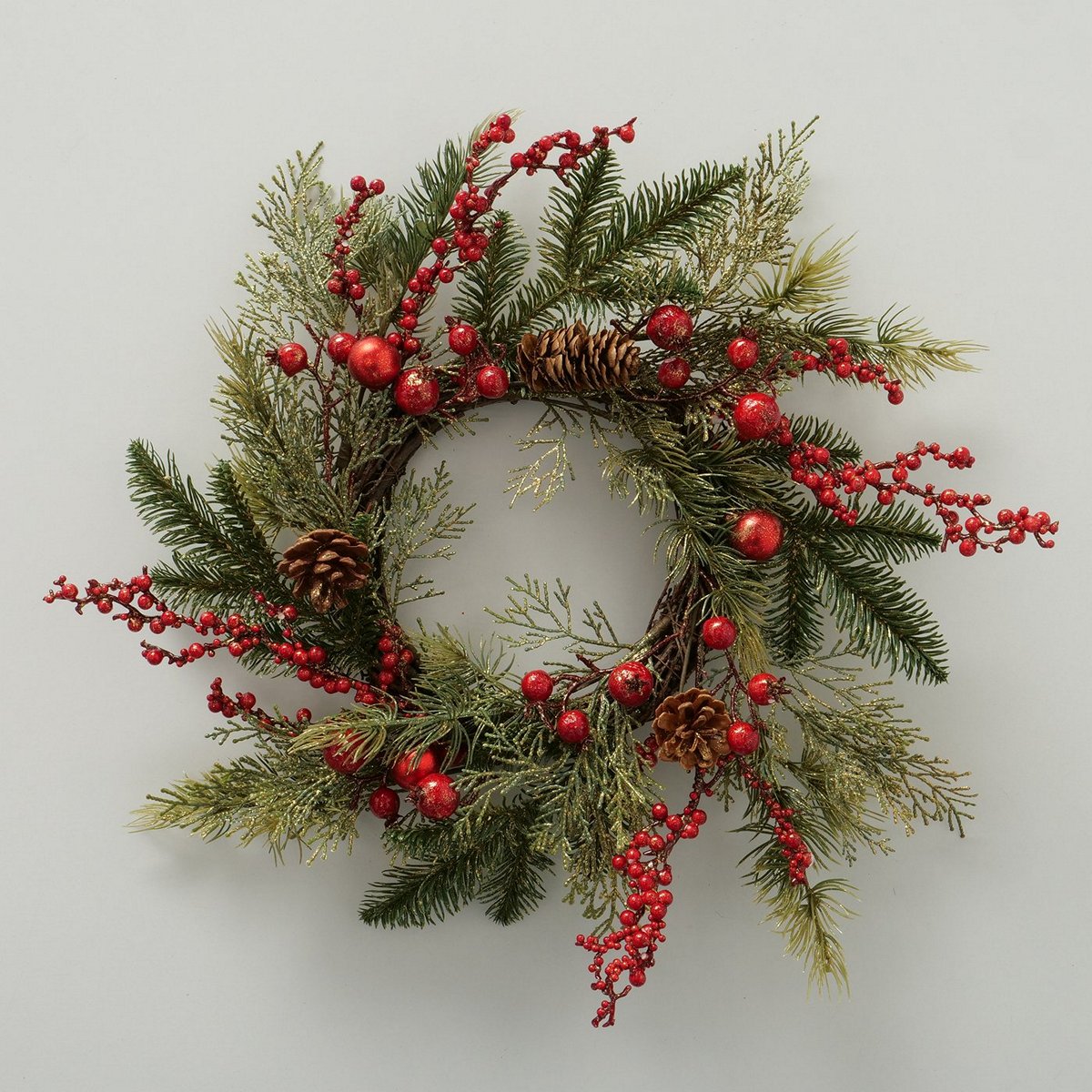 ΣΤΕΦΑΝΙ ΠΡΑΣΙΝΟ ΕΛΑΤΟ ΜΕ ΚΟΚΚΙΝΑ ΓΚΙ Audrey D50cm image