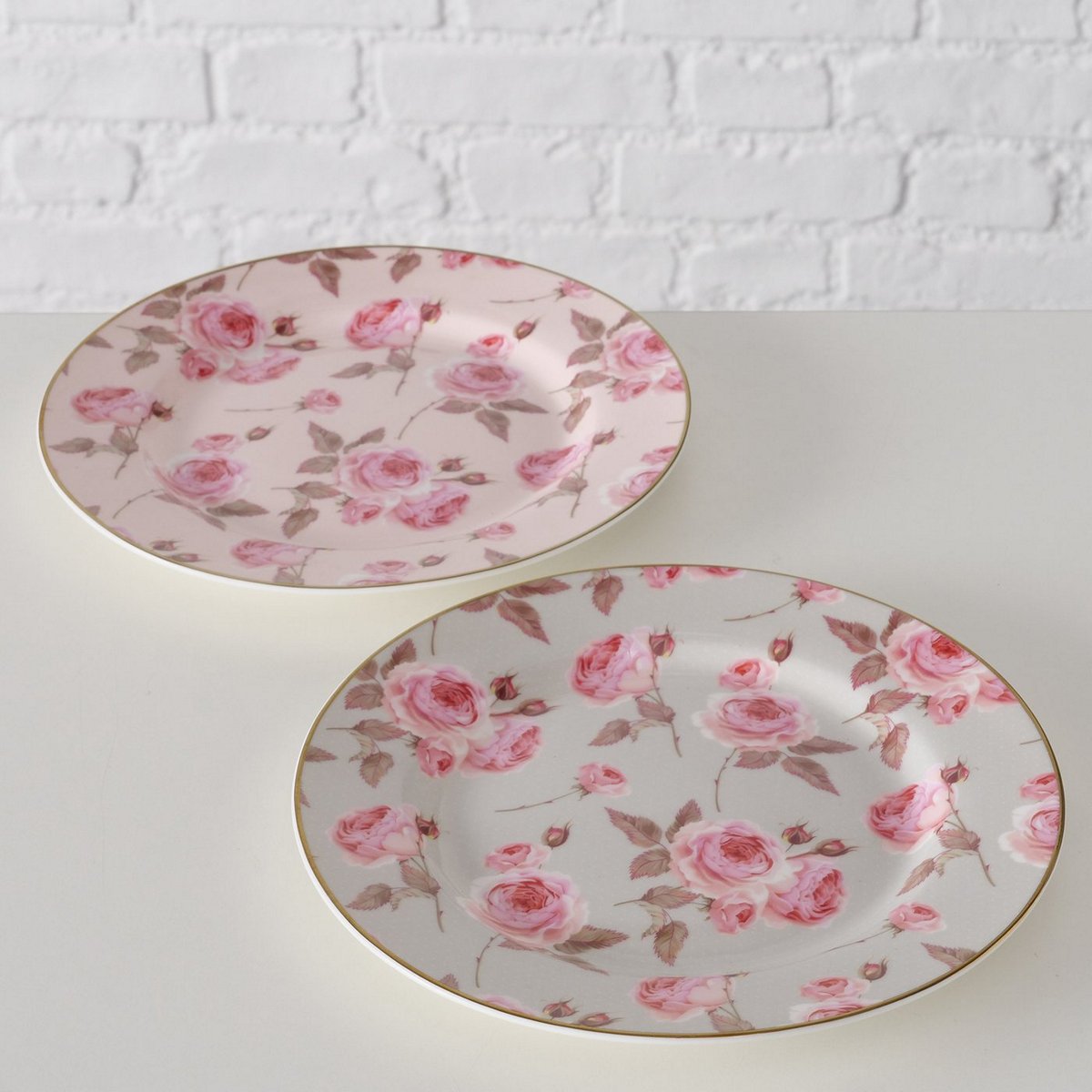 ΠΙΑΤΟ 2/ass ΣΧΕΔΙΟ Roselia Λουλουδάτο ΡΟΖ/ΓΚΡΙ d20cm New Bone ΠΟΡΣΕΛΑΝΗ image