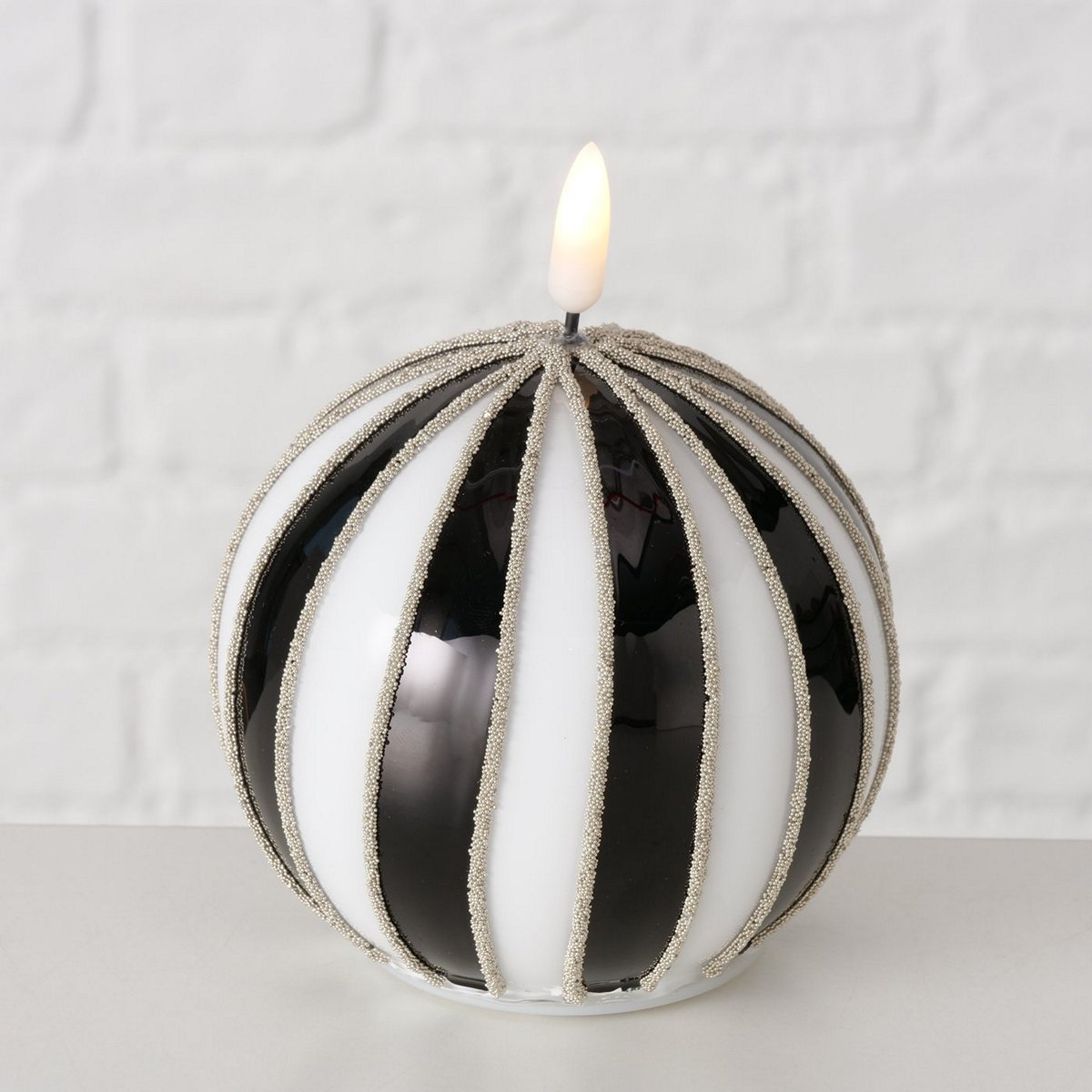 ΚΕΡΙ ΜΠΑΛΑ LED ΜΠΑΤΑΡΙΑΣ Timer ΑΣΠΡΟΜΑΥΡΟ ΧΡΥΣΟ Janet H13cm D11cm image