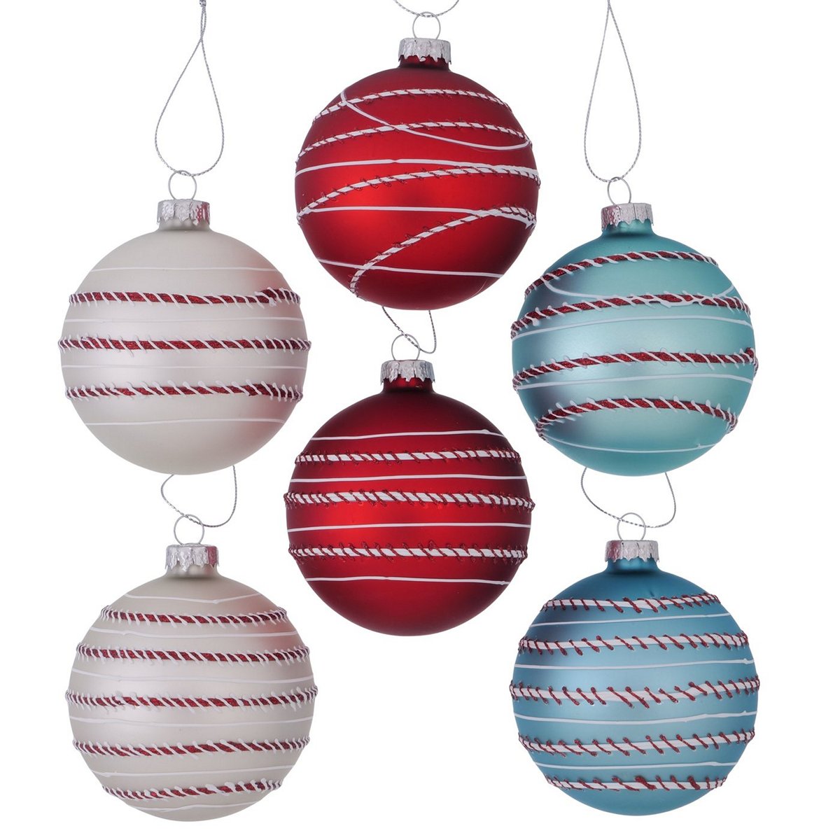 ΜΠΑΛΑ 6/ass ΛΕΥΚΟ ΚΟΚΚΙΝΟ ΓΑΛΑΖΙΟ ΡΙΓΕ Vanea H10cm D8cm ΓΥΑΛΙ image